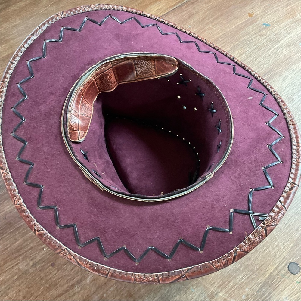 Cowboy Hat Brown Faux Leather Vegan Stitched Cowgirl Western Rodeo Wear - Picture 4 of 5